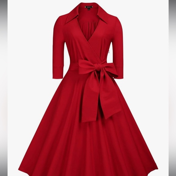 Red Tie A line Christmas Dress - Picture 1 of 3